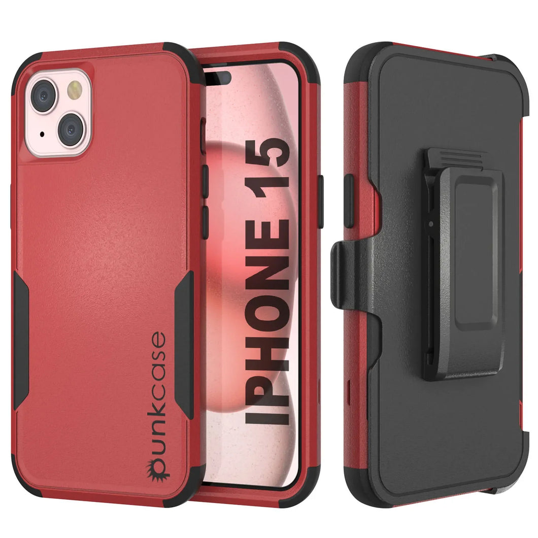 Punkcase para iPhone 15 Centro de estuche multicapa de clips [Serie de clientes] [rojo-negro]
