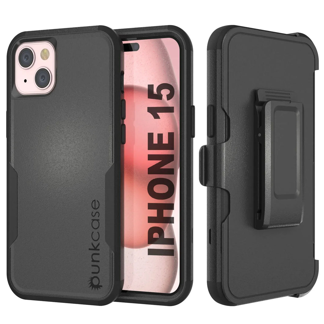 Punkcase para iPhone 15 Cinco de funda de múltiples capas de cinturón [Serie de clientes] [Negro]