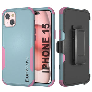 Punkcase para iPhone 15 Centro de estuche multicapa de clip de múltiples [Serie de patrón] [menta rosa]]