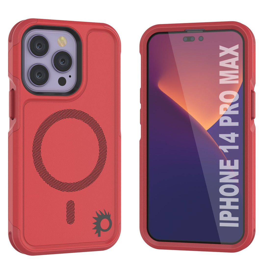 PunkCase iPhone 14 Pro Max Case, [Spartan 2.0 Series] Clear Rugged Heavy Duty Cover W/Built in Screen Protector [Red] (Color in image: Red)
