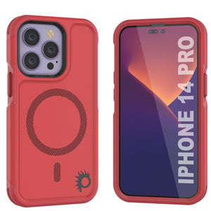 PunkCase iPhone 14 Pro Case, [Spartan 2.0 Series] Clear Rugged Heavy Duty Cover W/Built in Screen Protector [Red] (Color in image: Red)