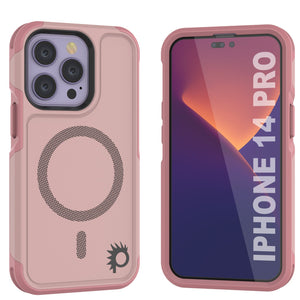 PunkCase iPhone 14 Pro Case, [Spartan 2.0 Series] Clear Rugged Heavy Duty Cover W/Built in Screen Protector [Pink] (Color in image: Pink)