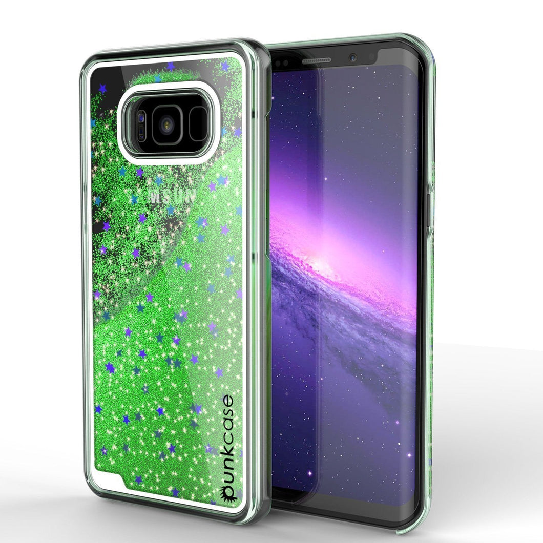 Galaxy S8 Plus Case, Punkcase [Liquid Series] Protective Dual Layer Floating Glitter Cover + PunkShield Screen Protector for Samsung S8 [Green] (Color in image: Green)