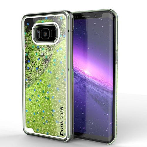 Galaxy S8 Plus Case, Punkcase [Liquid Series] Protective Dual Layer Floating Glitter Cover + PunkShield Screen Protector for Samsung S8 [Light Green] (Color in image: Light green)