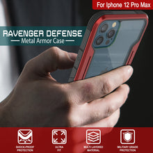 Cargar imagen en el visor de la galería, Punkcase iPhone 12 Pro Max ravenger Case Protective Military Grade Multilayer Cover [Red] (Color in image: Black)

