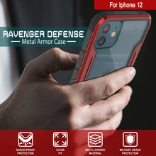 Cargar imagen en el visor de la galería, Punkcase iPhone 12 ravenger Case Protective Military Grade Multilayer Cover [Red] (Color in image: Black)
