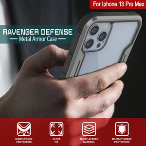 Punkcase iPhone 14 Pro Max Ravenger Carcasa MAG Defense Protectora de Grado Militar con Cubierta Multicapa [Gris-Negro]