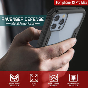 Funda de defensa Punkcase iPhone 14 Pro Max Ravenger MAG, protectora de grado militar con cubierta de múltiples capas [Negro]