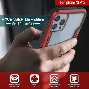 Funda defensiva Punkcase iPhone 14 Pro Ravenger MAG de grado militar con múltiples capas protectoras [Rojo].