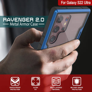 Punkcase S22 Ultra ravenger Case Protective Military Grade Multilayer Cover [Navy Blue] (Color in image: Grey-Black)