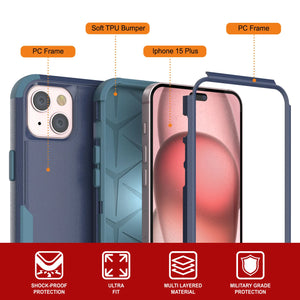 Punkcase para iPhone 15 Plus Cinco de clip de cinturón multicapa Case [Serie de clientes] [azul marino]