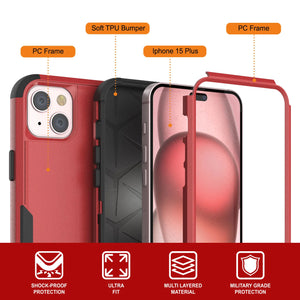 Punkcase para iPhone 15 Plus Belt Cinco de funda de múltiples capas [Serie Patron] [Red-Black]
