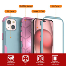 Cargar imagen en el visor de la galería, Punkcase para iPhone 15 Plus Cinco de clip de cinturón multicapa Case de funda [Serie de patrón] [menta rosa]]
