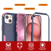 Cargar imagen en el visor de la galería, Punkcase para iPhone 15 Plus Cinco de clip de cinturón multicapa Case de funda [Serie de patrones] [Navy Pink]

