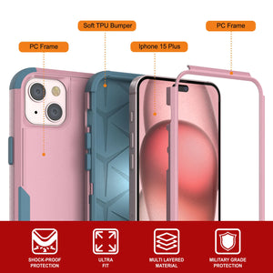 Punkcase para iPhone 15 Plus Cinco de Holla de múltiples capas [Serie Patron] [Pink-Blue]