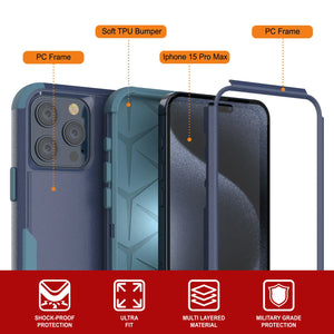 Punkcase para iPhone 15 Pro Max Belt Clip Case de funda de múltiples capas [Serie Patron] [azul marino]