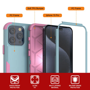 Punkcase para iPhone 15 Pro Belt Clip Multilililyer Fase de funda [Serie Patron] [Menta-marco]