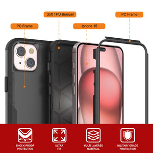 Punkcase para iPhone 15 Cinco de funda de múltiples capas de cinturón [Serie de clientes] [Negro]