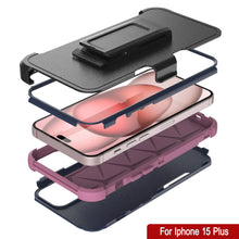 Cargar imagen en el visor de la galería, Punkcase para iPhone 15 Plus Cinco de clip de cinturón multicapa Case de funda [Serie de patrones] [Navy Pink]

