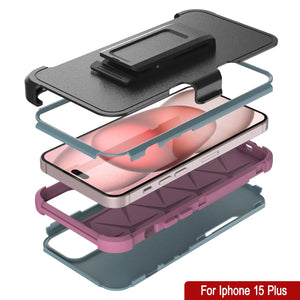 Punkcase para iPhone 15 Plus Cinco de clip de cinturón multicapa Case de funda [Serie de patrón] [menta rosa]]