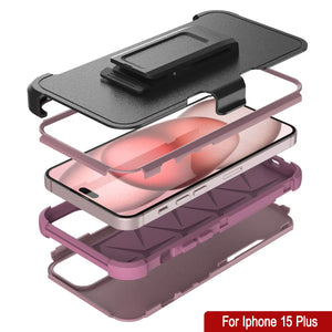 Punkcase para iPhone 15 Plus Cinco de clip de correa multicapa Case de funda [Serie de clientes] [PINK]