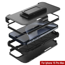 Cargar imagen en el visor de la galería, Punkcase para iPhone 15 Pro Max Belt Clip Case de funda multicapa [Serie de clientes] [Negro]
