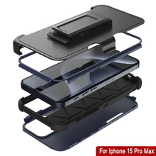 Cargar imagen en el visor de la galería, Punkcase para iPhone 15 Pro Max Belt Clip Case de funda de múltiples capas [Serie Patron] [Navy Black]

