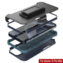 Load image into Gallery viewer, Punkcase para iPhone 15 Pro Max Belt Clip Case de funda de múltiples capas [Serie Patron] [azul marino]

