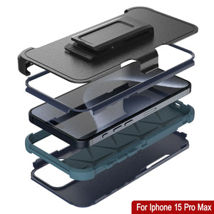 Punkcase para iPhone 15 Pro Max Belt Clip Case de funda de múltiples capas [Serie Patron] [azul marino]