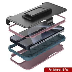 Punkcase para iPhone 15 Pro Belt Clip Multilililyer Fase de funda [Serie Patron] [Pink-Blue]
