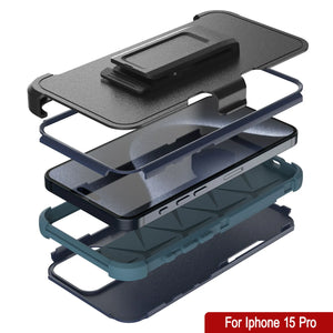 Punkcase para iPhone 15 Pro Belt Clip Case de funda de múltiples capas [Serie Patron] [azul marino]