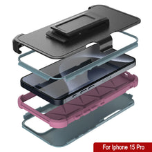 Cargar imagen en el visor de la galería, Punkcase para iPhone 15 Pro Belt Clip Multilililyer Fase de funda [Serie Patron] [Menta-marco]
