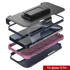 Punkcase para iPhone 15 Pro Belt Clip Multililínea Case de funda [Serie Patron] [Navy Pink]