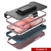 Cargar imagen en el visor de la galería, Punkcase para iPhone 15 Centro de estuche multicapa de clips [Serie de clientes] [Pink-Blue]
