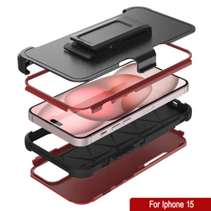 Punkcase para iPhone 15 Centro de estuche multicapa de clips [Serie de clientes] [rojo-negro]
