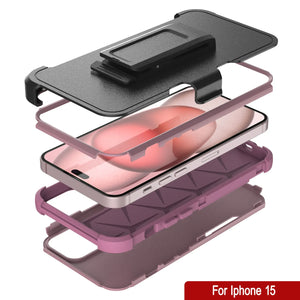 Punkcase para iPhone 15 Centro de cinturones de funda de múltiples capas [Serie de clientes] [PINK]