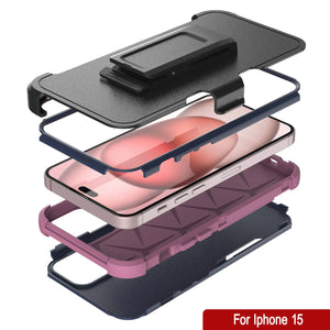 Punkcase para iPhone 15 Cinco de Holla de múltiples capas de cinturón [Serie Patron] [Pink Navy]