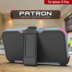 Punkcase para iPhone 15 Plus Cinco de clip de cinturón multicapa Case de funda [Serie de patrón] [menta rosa]]