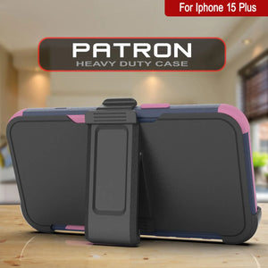 Punkcase para iPhone 15 Plus Cinco de clip de cinturón multicapa Case de funda [Serie de patrones] [Navy Pink]
