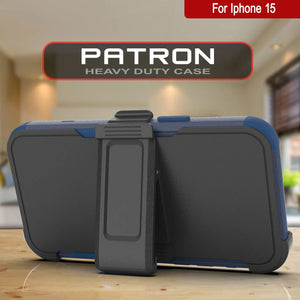Punkcase para iPhone 15 Centro de estuche multicapa de clips [Serie Patron] [Armada]