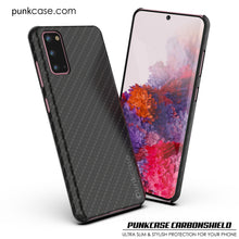 Cargar imagen en el visor de la galería, Galaxy S20 Case, Punkcase CarbonShield, Heavy Duty &amp; Ultra Thin 2 Piece Dual Layer PU Leather Black Cover (Carbon Fiber Style) 
