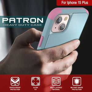 Punkcase para iPhone 15 Plus Cinco de clip de cinturón multicapa Case de funda [Serie de patrón] [menta rosa]]