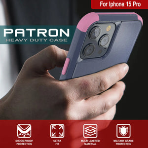 Punkcase para iPhone 15 Pro Belt Clip Multililínea Case de funda [Serie Patron] [Navy Pink]