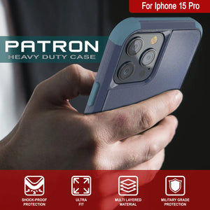 Punkcase para iPhone 15 Pro Belt Clip Case de funda de múltiples capas [Serie Patron] [azul marino]