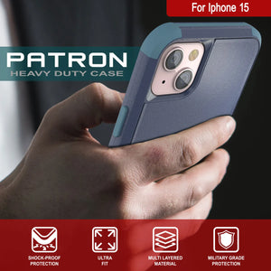 Punkcase para iPhone 15 Cinco de Holla de múltiples capas de iphone [Serie Patron] [azul marino]