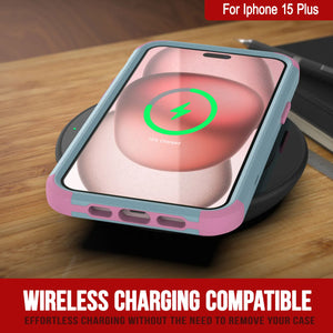 Punkcase para iPhone 15 Plus Cinco de clip de cinturón multicapa Case de funda [Serie de patrón] [menta rosa]]