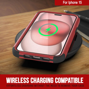 Punkcase para iPhone 15 Centro de estuche multicapa de clips [Serie de clientes] [rojo-negro]