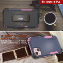 Cargar imagen en el visor de la galería, Punkcase para iPhone 15 Plus Cinco de clip de cinturón multicapa Case de funda [Serie de patrones] [Navy Pink]
