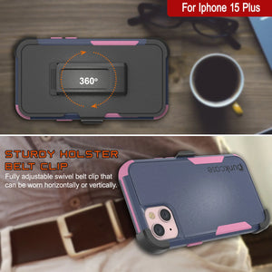Punkcase para iPhone 15 Plus Cinco de clip de cinturón multicapa Case de funda [Serie de patrones] [Navy Pink]