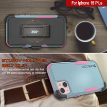 Cargar imagen en el visor de la galería, Punkcase para iPhone 15 Plus Cinco de clip de cinturón multicapa Case de funda [Serie de patrón] [menta rosa]]
